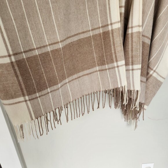 Loft Neutral Knit Wrap Poncho Sweater Wrap Open Front Fringe Shawl One Size Tan - Picture 5 of 7